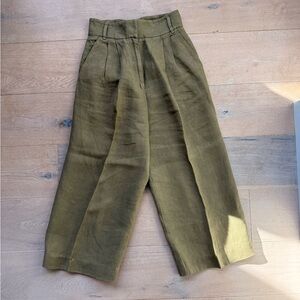 Tibi Khaki Cropped Linen Pants